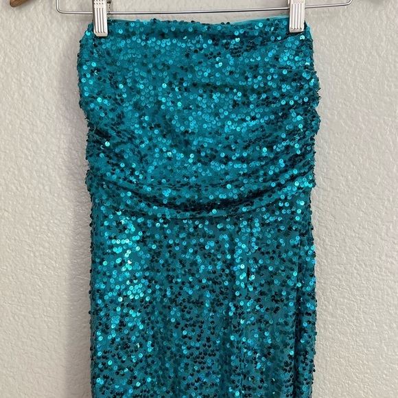 Glowing Praise Teal Blue Sequin Lace-Up Maxi Dress - Picture 4 of 12
